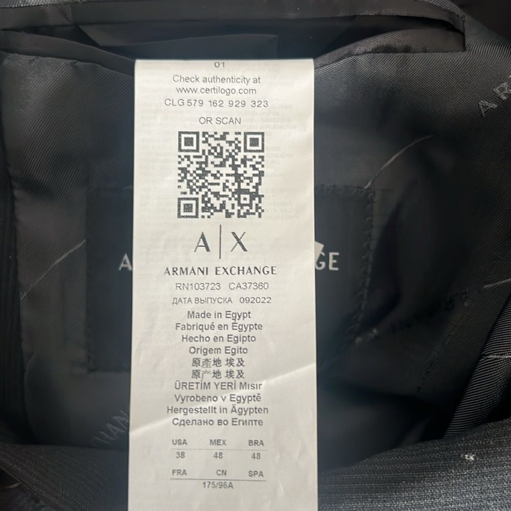 A|X Armani Exchange Wool Two-Button Blazer, Black, NWT, Size 38S - Picture 8 of 10
